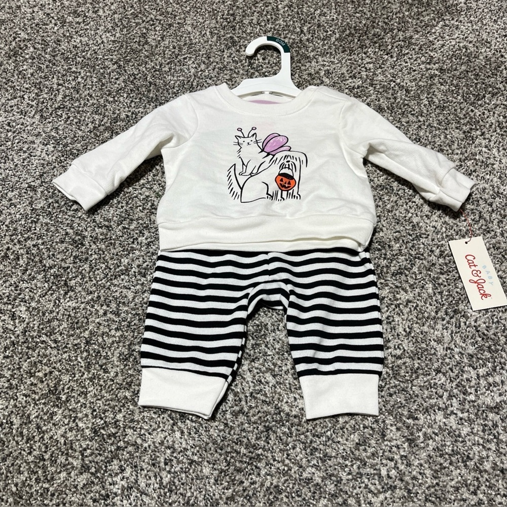 Cat & Jack Fall Cat Dog Halloween Baby Outfit 0-3 Months Two Pieces NWT